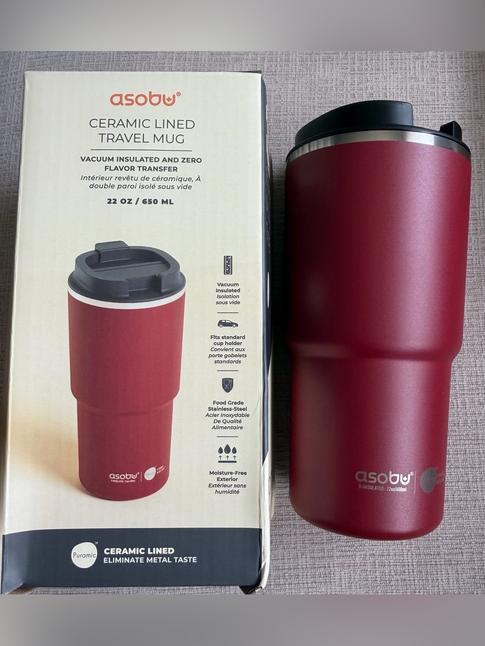 NIB asobu® CERAMIC LINED TRAVEL MUG